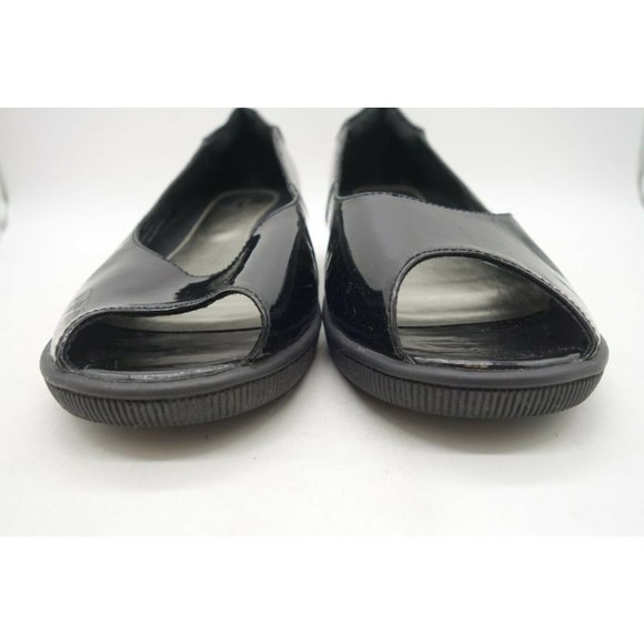 Gravity Defyer Black Patent Leather Peep Toe Wedge Heel Shoes Women's 8 - Picture 5 of 10